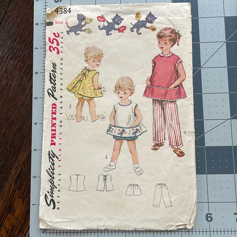 Simplicity 4384 vintage (1950's) child's apron, shorts, pants sewing pattern